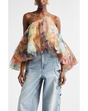 Zimmermann Luna Floral Fanned Halter Top - Blue