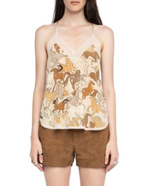 Zadig & Voltaire Christy Horse Print Crêpe De Chine Silk Camisole - Natural