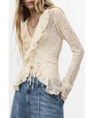 Mango Ruffle Lace Top - Blue