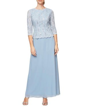 Alex Evenings Sequin Lace & Chiffon Gown - Blue