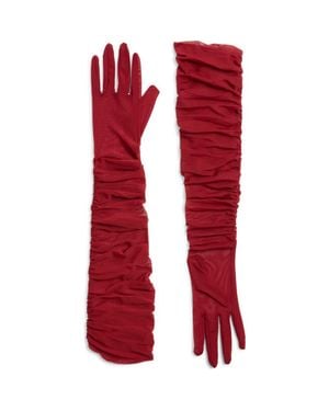 High Heel Jungle Ariana Ruched Mesh Opera Gloves - Red