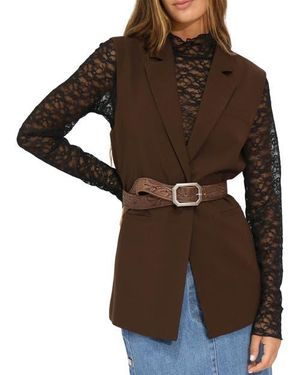 Belle & Bloom Stand By Me Embossed Leather Belt - Brown