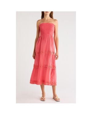 Elan Tiered Strapless Cover-Up Dress - Pink