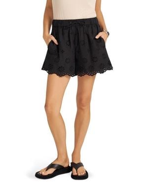 Matty M Nala Scalloped Eyelet Cotton Shorts - Black