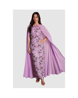 Coast Mesh Floral Embellished Cape Maxi Dress - Purple