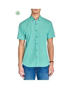 Con.struct Slim Fit Mini Check Recycled 4-Way Stretch Performance Short Sleeve Shirt - Green