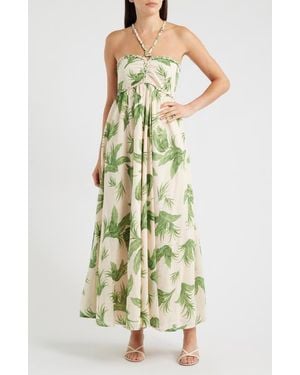 Parker Ruched Halter Neck Cotton Maxi Sundress - Green
