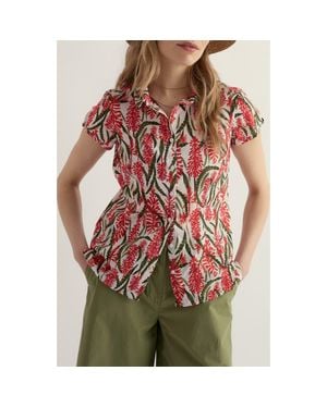 Seasalt Cornwall Rushmaker Floral Organic Cotton Voile Button-Up Shirt - Red