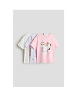 H&M 3-Pack Printed Jersey Tops - Pink