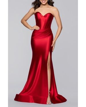 Blondie Nites Strapless Satin Gown - Red