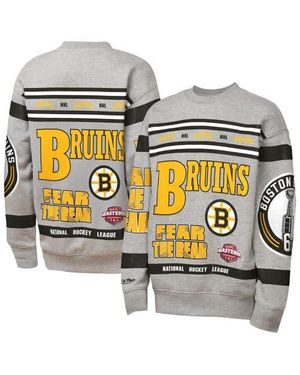 Mitchell & Ness Youth Boston Bruins Allover Print Fleece Crewneck Sweatshirt - Metallic
