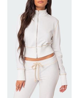 Edikted Alexia Crop Zip-Up Jacket - White