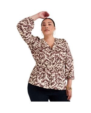 June + Vie Puff-Sleeve Peplum Blouse - Multicolor