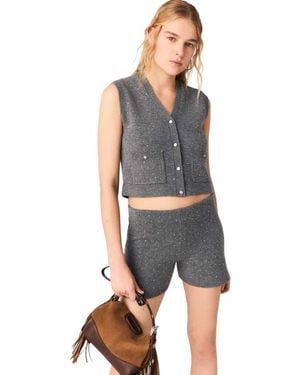 Maje Rhinestone Knit Top - Gray
