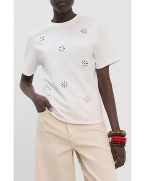 Mango Floral Embroidered Cotton Tee - Natural