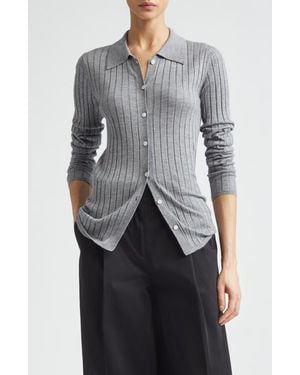TOTEME Slim Fit Cashmere & Silk Rib Cardigan - Gray
