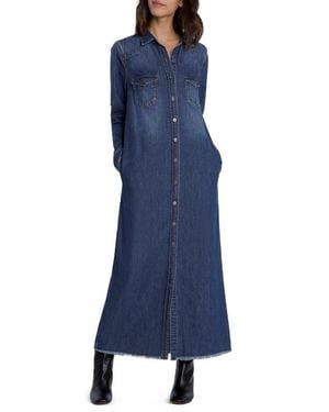 Wash Lab Denim Long Sleeve Denim Maxi Shirtdress - Blue
