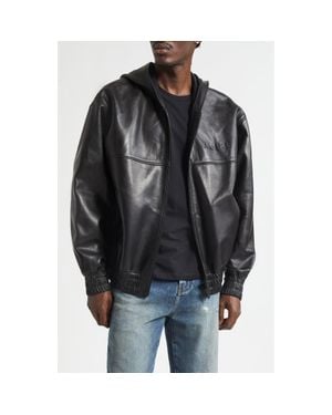Amiri Oversize Hooded Lambskin Leather Zip Jacket - Black