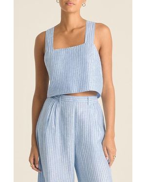 Vitamin A Tallows Crop Linen Cover-Up Top - Blue