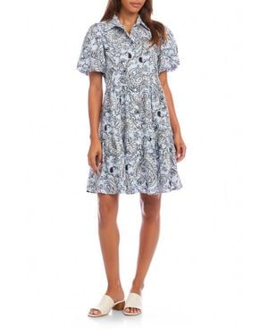 Karen Kane Tiered Puff Sleeve Shirtdress - Blue