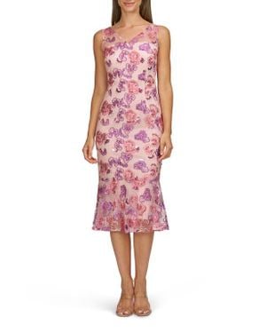JS Collections Greer Sequin Embroidered Cocktail Dress
