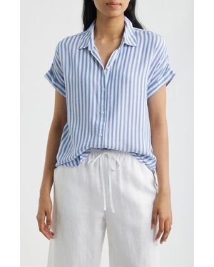 Beach Lunch Lounge Kenzie Stripe Short Sleeve Button-Up Shirt - Blue