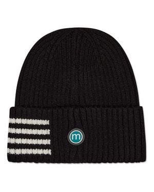 Memoi Stripe Ribbed Knit Beanie - Black