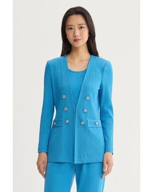 Ming Wang Textural Tonal Knit Jacket - Blue
