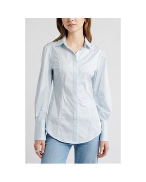 Open Edit Seam Detail Split Back Stretch Cotton Poplin Shirt - Blue