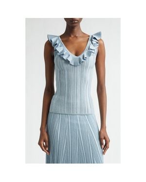 Zimmermann Aster Metallic Frill Sweater Tank - Blue