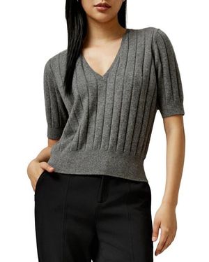 LILYSILK V-Neck Cashmere T-Shirt - Black