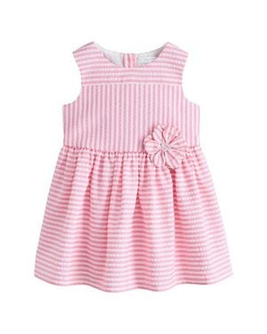 Next Kids' Stripe Cotton Blend Seersucker Dress - Pink