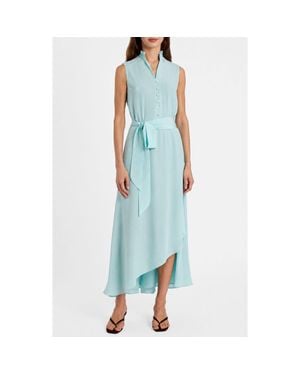 Santorelli Carson Silk Hi-Lo Ruffle Collar Midi Dress - Blue