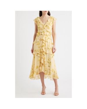 Cece Print Ruffle Midi Dress - Yellow
