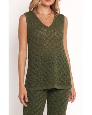 Petal & Pup Sable Pointelle Stitch Cotton Sweater Vest - Green