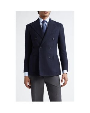J. Mueser Double Breasted Virgin Wool Hopsack Blazer - Black