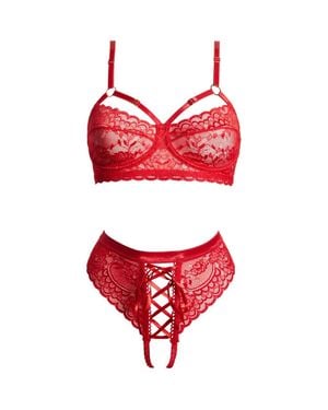 Coquette Lace Underwire Bra & Tanga - Red