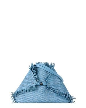 Akris Medium Ai Fringed Woven Denim Convertible Tote - Blue