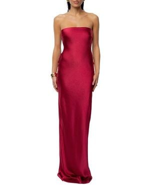 JLUXLABEL Regal Rising Corset Back Strapless Satin Gown - Red