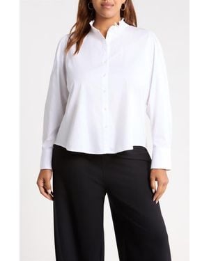 Caslon Ruffle Neck Puff Sleeve Top - White
