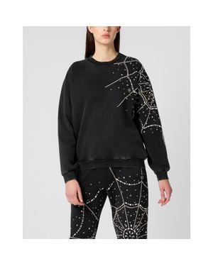 Philipp Plein Round Neck Sweatshirt Spiderweb Strass - Black