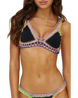 PQ Swim Colorful Whipstitch Trim Triangle Bikini Top - Brown