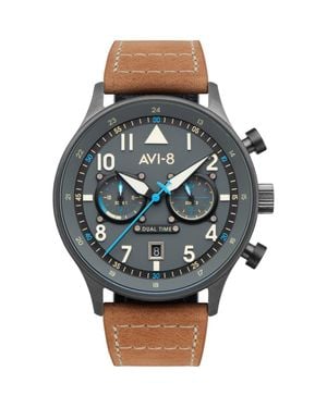 AVI-8 Hawker Hurricane Carey Chronograph Leather Strap Watch, 44Mm - Gray