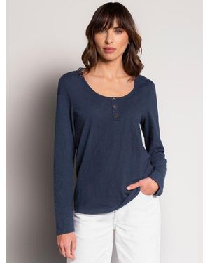 Celtic & Co. Slub Jersey Scoop Neck Henley Top - Blue