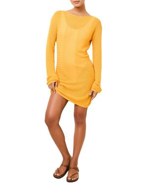 Solid & Striped The Nicki Rib Long Sleeve Linen Blend Cover-Up Dress - Yellow