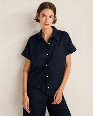Haven Well Within Organic Cotton Linen Button-Down Top - Blue