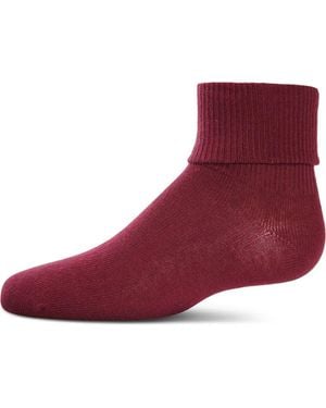 Memoi Ribbed Triple-Roll-Cuff Ankle Sock - Red