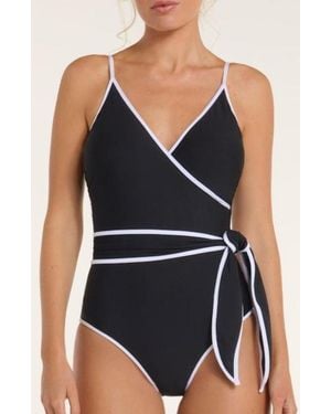 Hermoza Amelia V-Neck Wrap One-Piece Swimsuit - Black