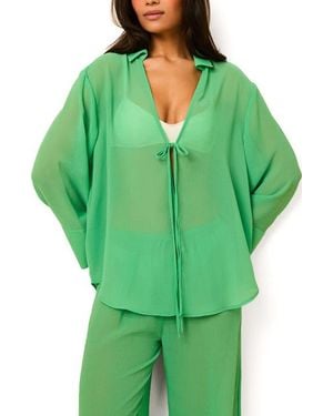 Solid & Striped The Jaclyn Long Sleeve Sheer Cover-Up Tunic - Green