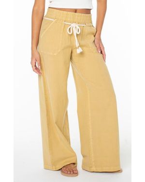 Roxy Paddle On Drawstring Cotton & Linen Pants - Yellow